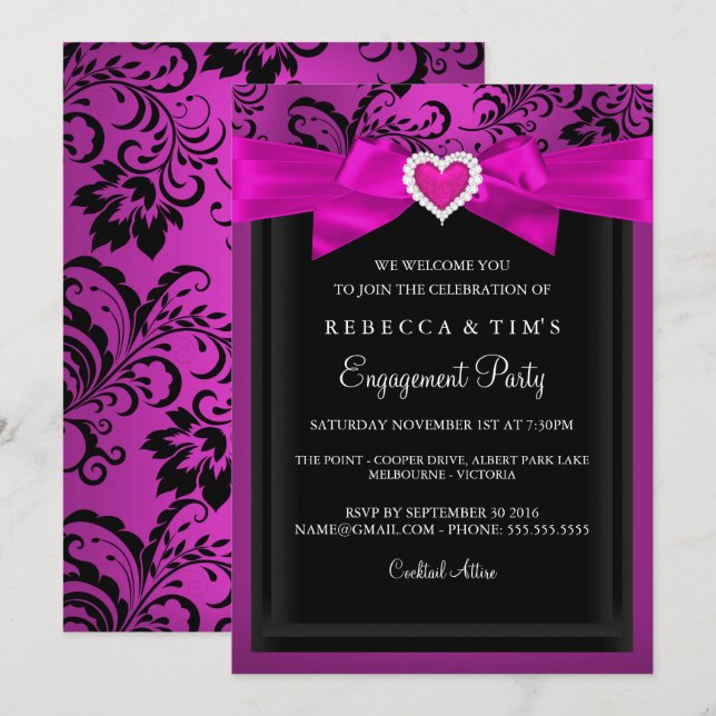 Invitation de la partie d'engagement de coeur roma (Devant / Derrière)