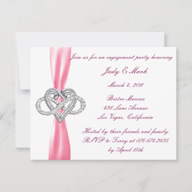 Invitation de la partie d'engagement de coeur rose (Devant)