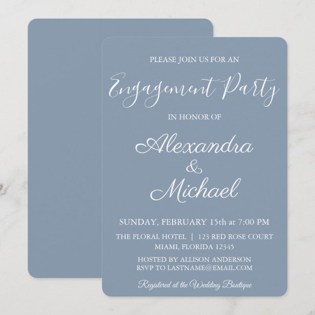 Invitation de la partie d'engagement Dusty Blue (Devant / Derrière)