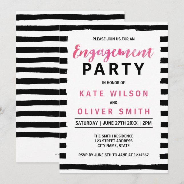 Invitation de la partie d'engagement en noir et bl (Devant / Derrière)