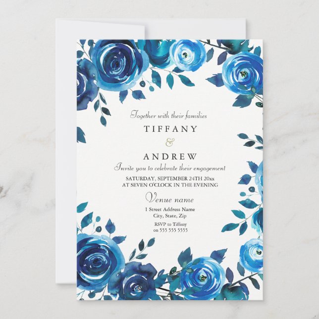 Invitation de la partie d'engagement Floral Blue d (Devant)