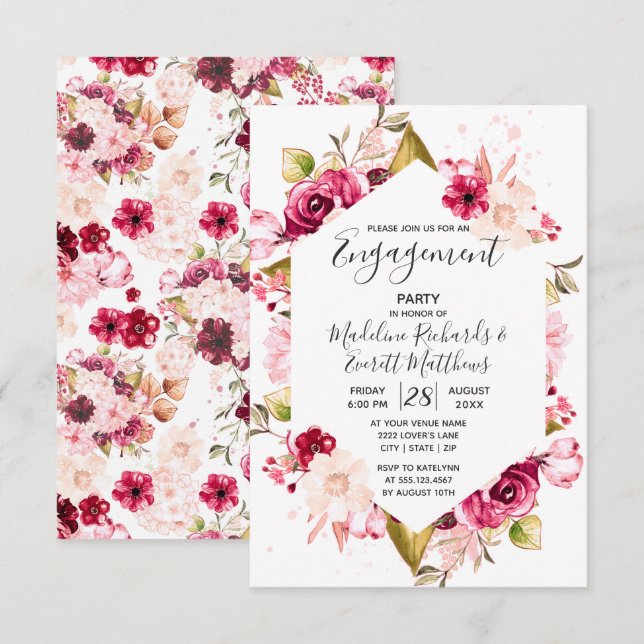 Invitation de la partie d'engagement florale de Bo (Devant / Derrière)