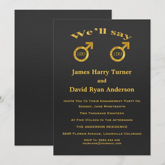 Invitation de la partie d'engagement Gold Foil Gay (Devant / Derrière)
