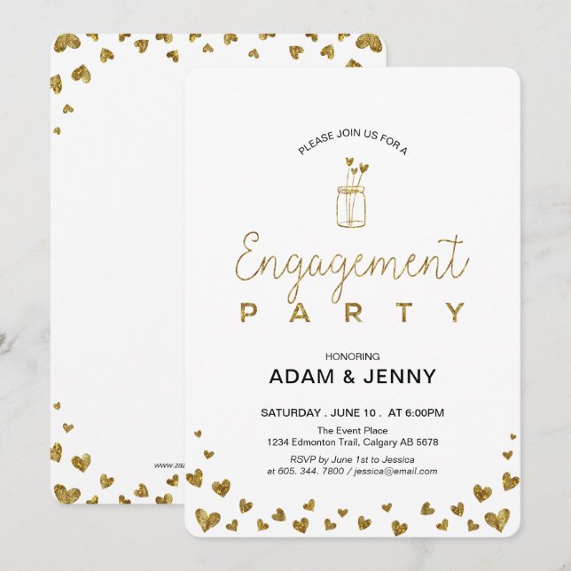 Invitation de la partie d'engagement Gold Heart (Devant / Derrière)