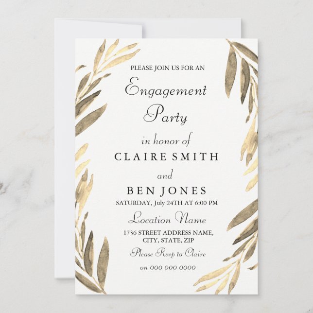 Invitation de la partie d'engagement moderne Elega (Devant)