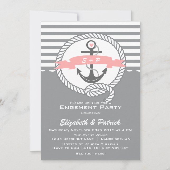 Invitation de la partie d'engagement nautique rose (Devant)