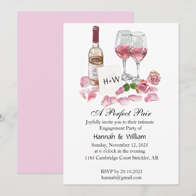 Invitation de la partie d'engagement Verre à vin (Devant / Derrière)