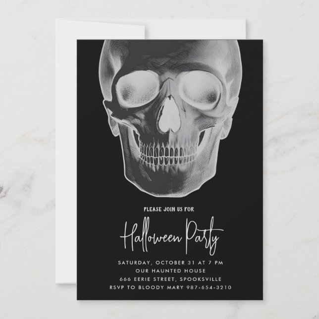 Invitation de la partie d'Halloween crâne minimali (Devant)