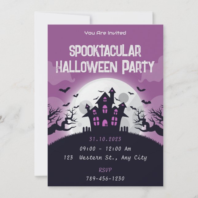 Invitation de la partie d'Halloween Éffrayante vio (Devant)