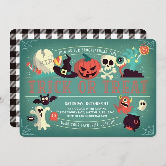 Invitation de la partie d'Halloween Spooktacular (Devant / Derrière)