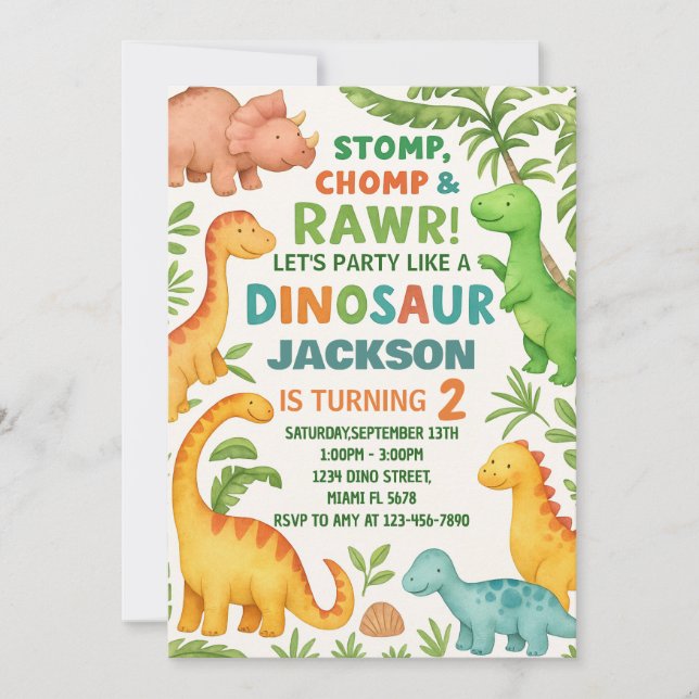 Invitation de la partie Dino modifiable personnali (Devant)