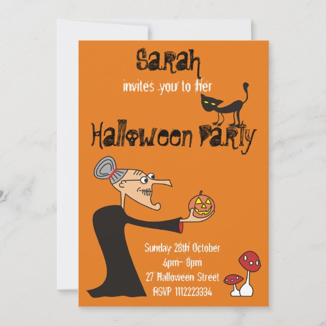 Invitation de la partie Halloween sorcière personn (Devant)