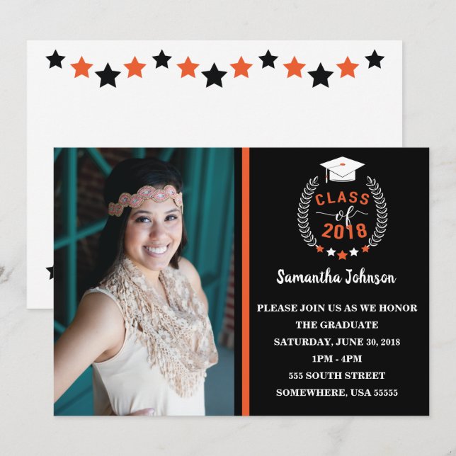 Invitation de la partie Orange et Black Graduation (Devant / Derrière)