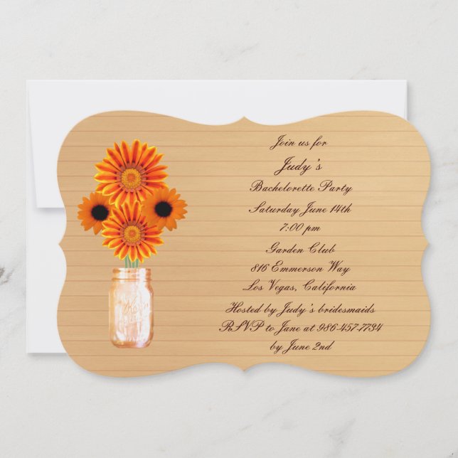 Invitation de la partie Rustic Orange Mason Jar Ba (Devant)