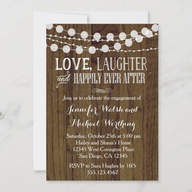 Invitation de la partie Rustic Wood Engagement 2 (Devant)