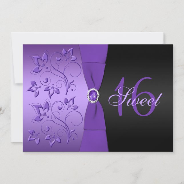 Invitation de la partie Sweet sixteen violet et no (Devant)