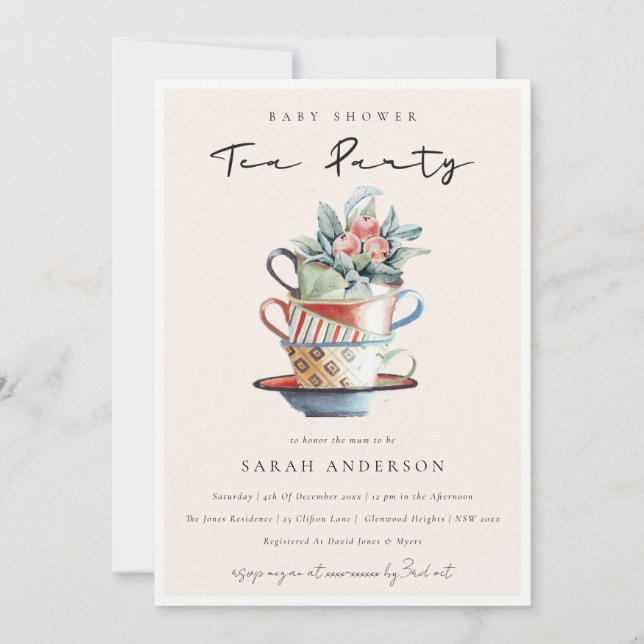 Invitation de la partie thé Baby shower tasses emp (Devant)