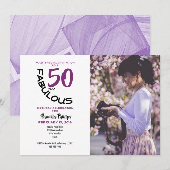 Invitation de la partie violet et noir "50 et fabu (Devant / Derrière)