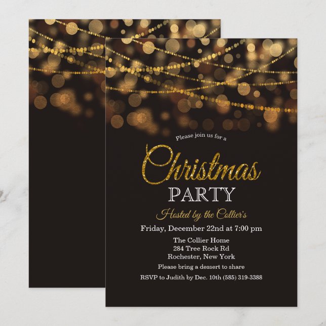 Invitation de la Parties scintillant de Noël (Devant / Derrière)