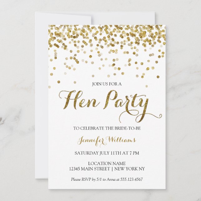 Invitation de la Parties scintillant d'or Confetti (Devant)