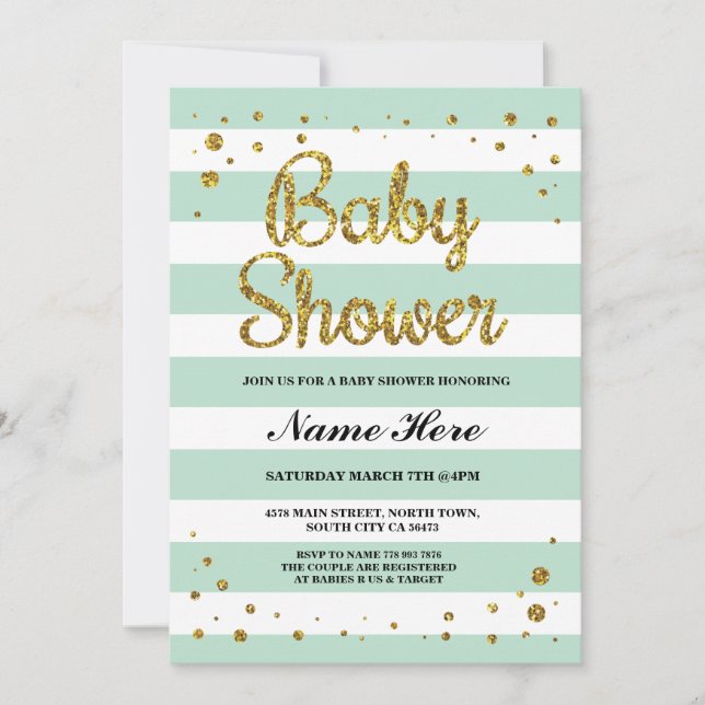Invitation de la Parties scintillant d'or de Baby  (Devant)