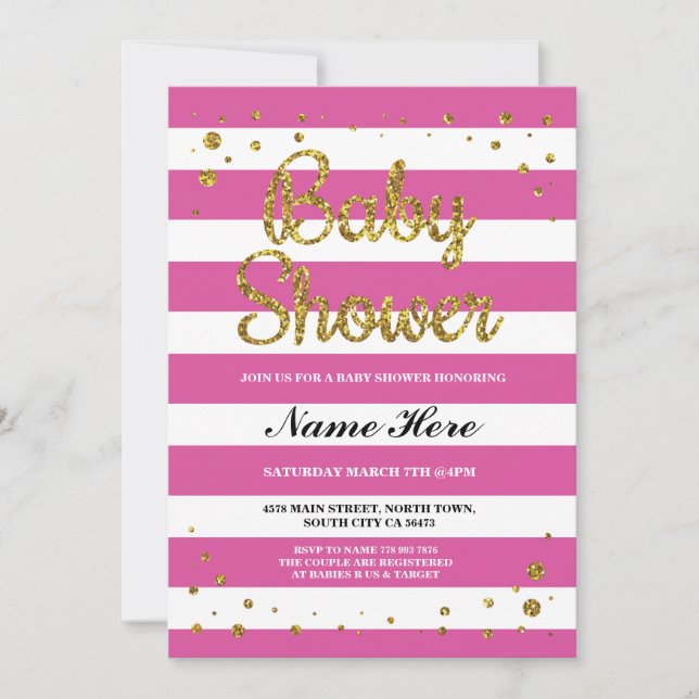 Invitation de la Parties scintillant d'or de Baby  (Devant)