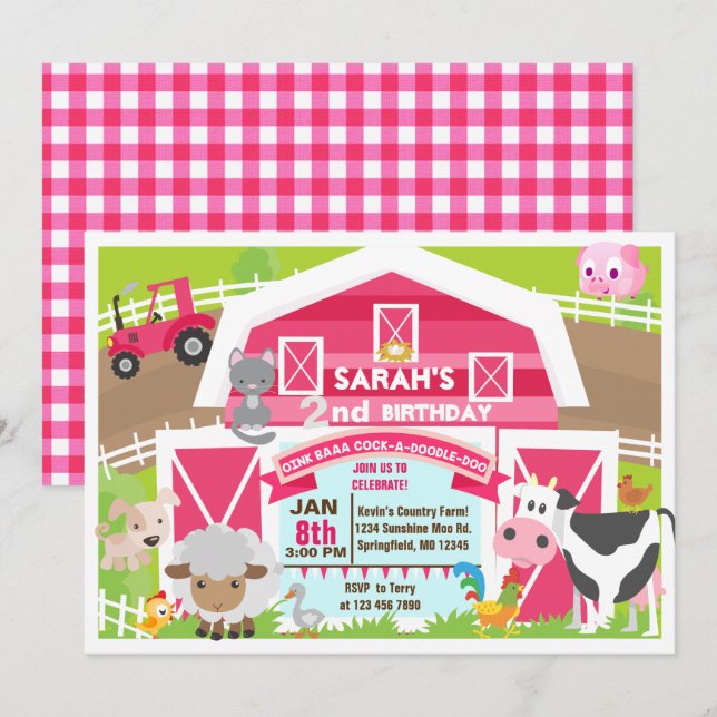 Invitation de la petite fille - Fête de la ferme (Devant / Derrière)