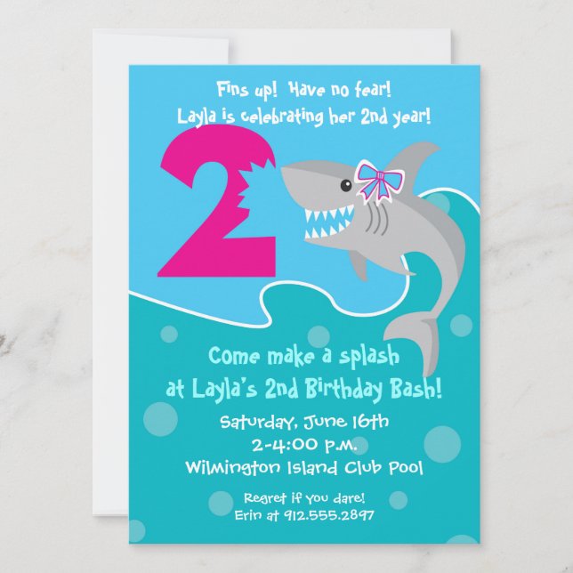 Invitation de la petite fille Shark Bite - 2e fête (Devant)