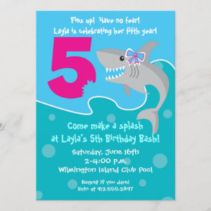 Invitation de la petite fille Shark Bite - 5e fête