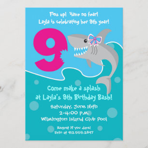 Invitation de la petite fille Shark Bite - 9e fête