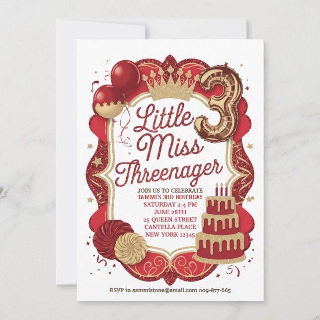 Invitation de la petite Miss Threenager rouge (Devant)