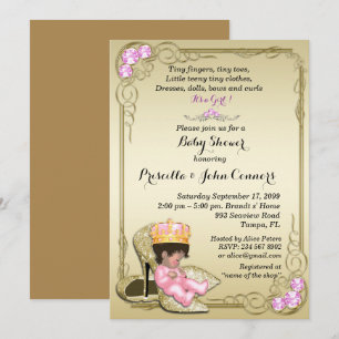 Invitation de la petite princesse Baby shower, or