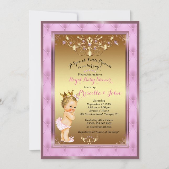 Invitation de la petite princesse Baby shower, ros (Devant)