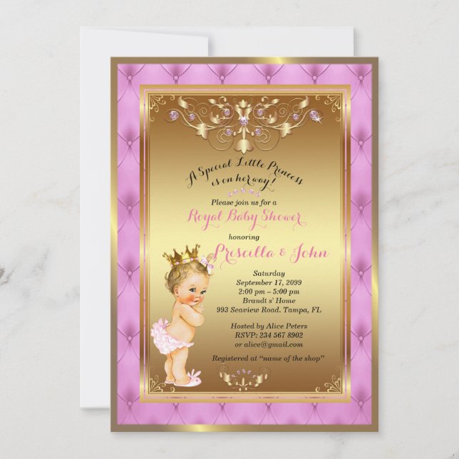 Invitation de la petite princesse Baby shower, ros (Devant)