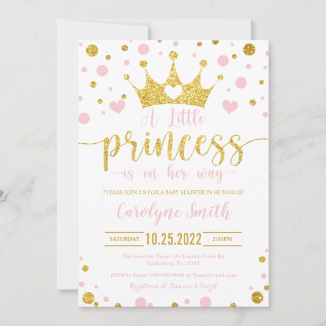 Invitation de la petite princesse rose et or (Devant)