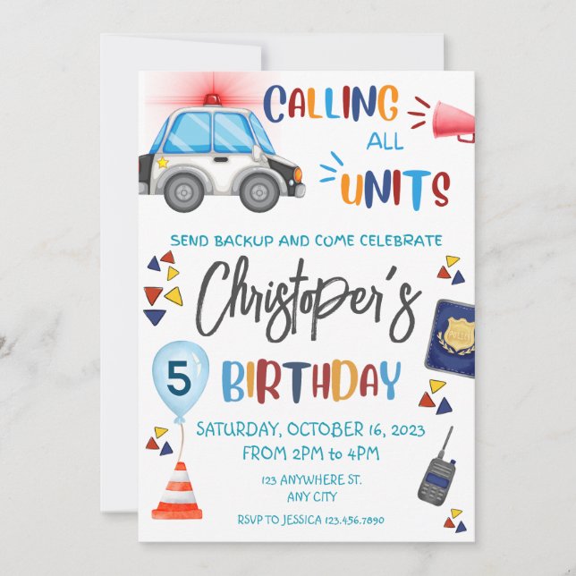 Invitation de la police fête d'anniversaire (Devant)
