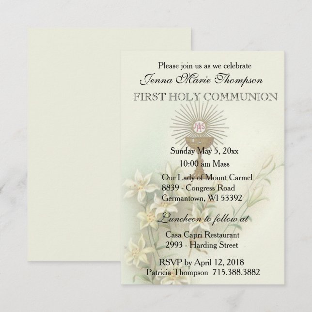 Invitation de la première communion catholique (Devant / Derrière)