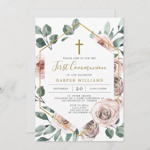 Invitation de la première communion du Rose Boho
