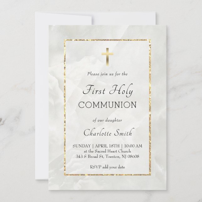 Invitation de la première communion en marbre blan (Devant)