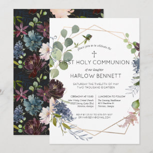 Invitation de la première communion florale géomét