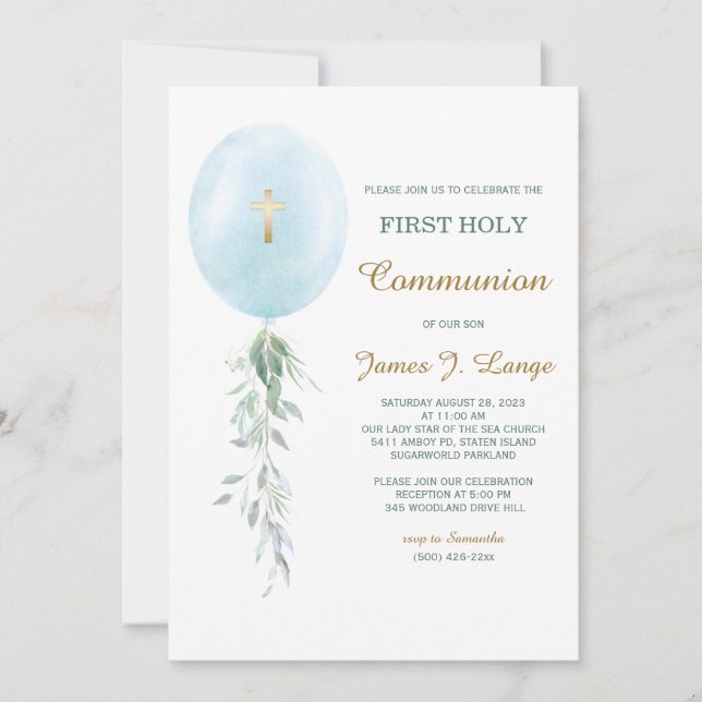 Invitation de la première communion garçon (Devant)