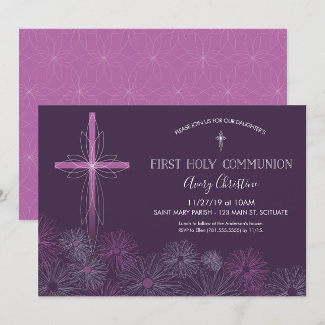 Invitation de la première sainte communion - Fille (Devant / Derrière)
