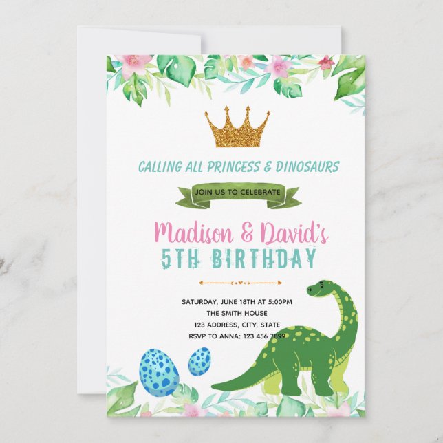 Invitation de la princesse et des dinosaures (Devant)