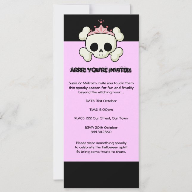 Invitation de la princesse pirate d'Halloween (Devant)