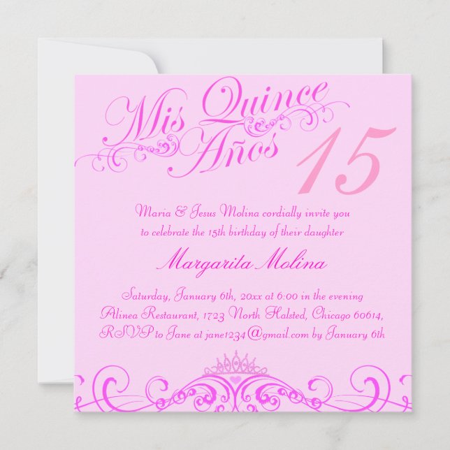 Invitation de la princesse Tiara Pink Quinceanera (Devant)