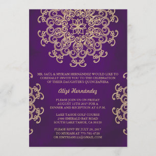 INVITATION DE LA QUINCE DE STYLE INDIEN PURPLE ET 