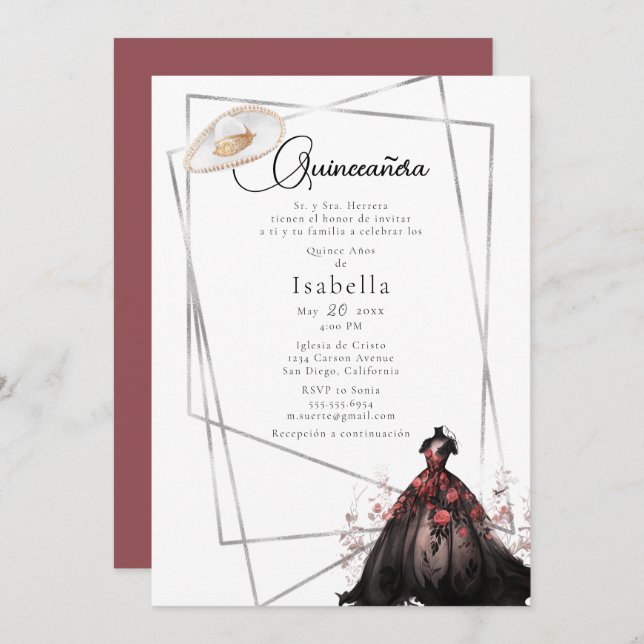 Invitation de la Quinceanera, une élégante créatur (Devant / Derrière)