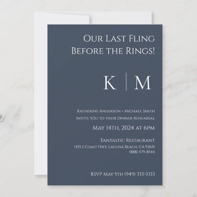 Invitation de la répétition mariage - Bleu et Blan (Devant)