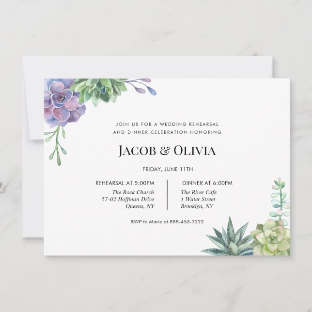 Invitation de la répétition Mariage Succulente (Devant)