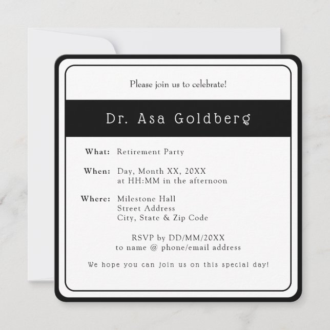 Invitation de la retraite Elégant docteur noir bla (Devant)